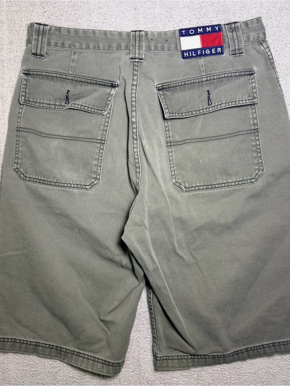 Vintage 90s Tommy Jeans Carpenter Shorts Men’s 34 Olive Green Canvas Utility Fit